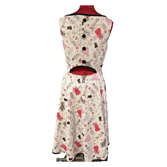 Voodoo Vixen Sleeveless Dress Fit & Flare size L Sundress Cut Out Novelty Print - Picture 2 of 12